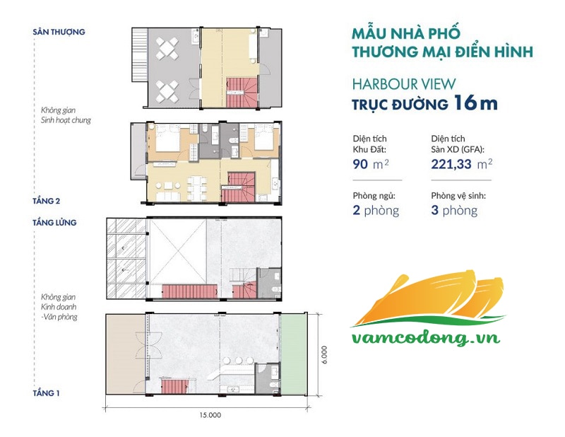 Mặt bằng shophouse trục đường 16m