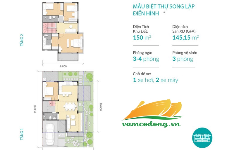 Mặt bằng biệt thự song lập mẫu 1