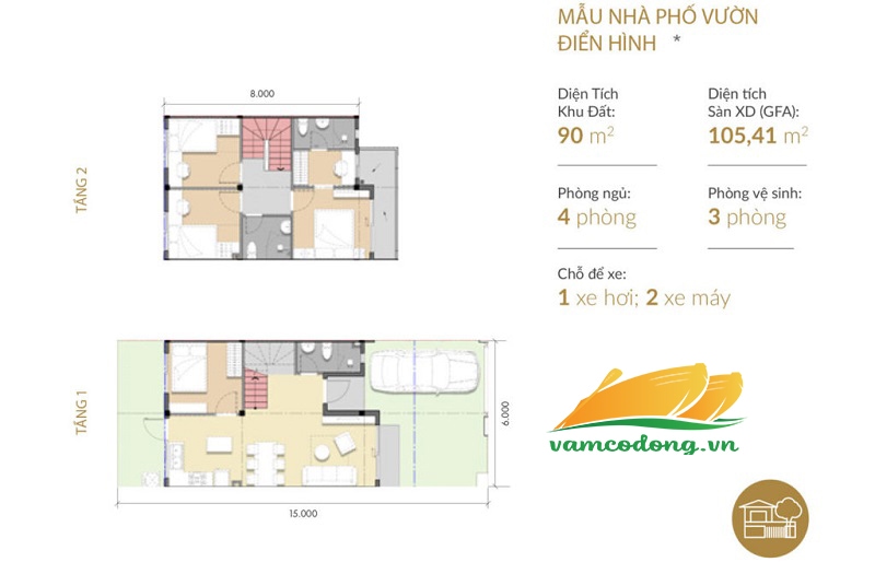 Mặt bằng nhà phố vườn mẫu 1