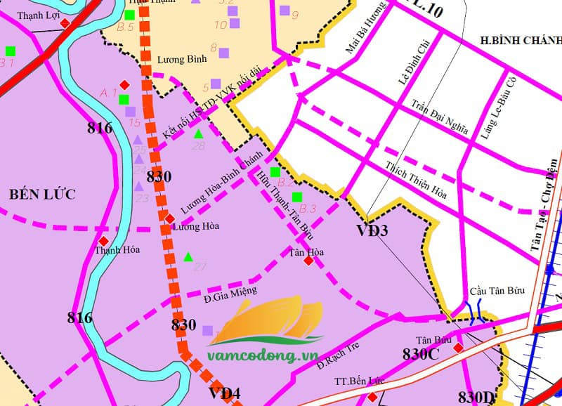 Quy hoạch đường Lương Hòa - Bình Chánh và đường Hựu Thạnh - Tân Bửu