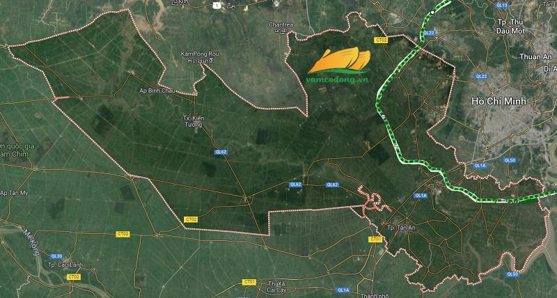 Bản đồ đường tỉnh 830E (Vành đai 4 tại Long An) được công bố từ đầu năm 2022 (ảnh vệ tinh)