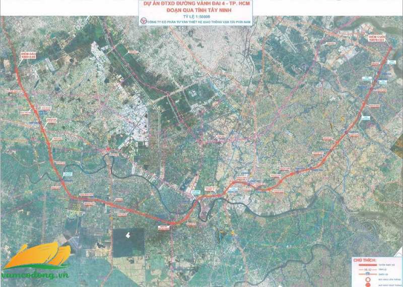 Hướng tuyến chính thức của tuyến Vành đai 4 Thành phố Hồ Chí Minh đoạn qua tỉnh Long An (nay là tỉnh Tây Ninh)
