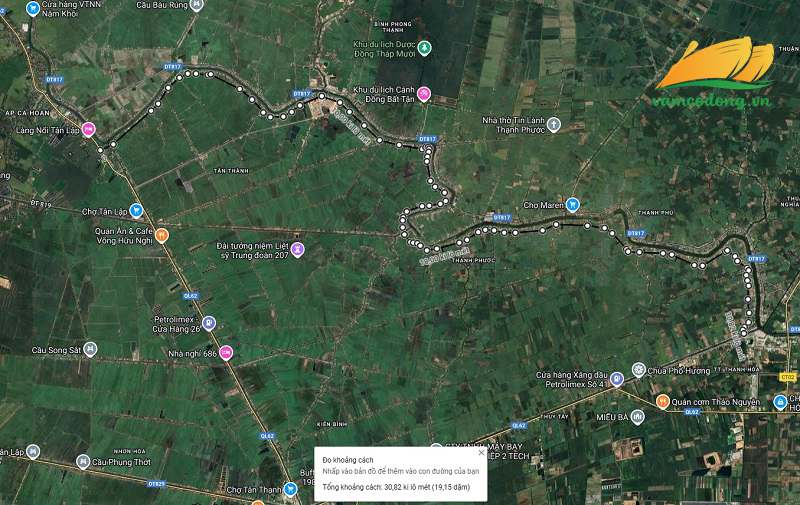 Hình vẽ vệ tinh đường liên huyện Mộc Hóa Thạnh Hóa