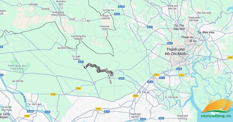 Hình vẽ vệ tinh đường liên huyện Mộc Hóa Thạnh Hóa