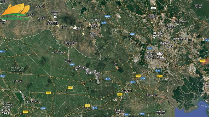 Hình vẽ vệ tinh đường liên huyện Mộc Hóa Thạnh Hóa