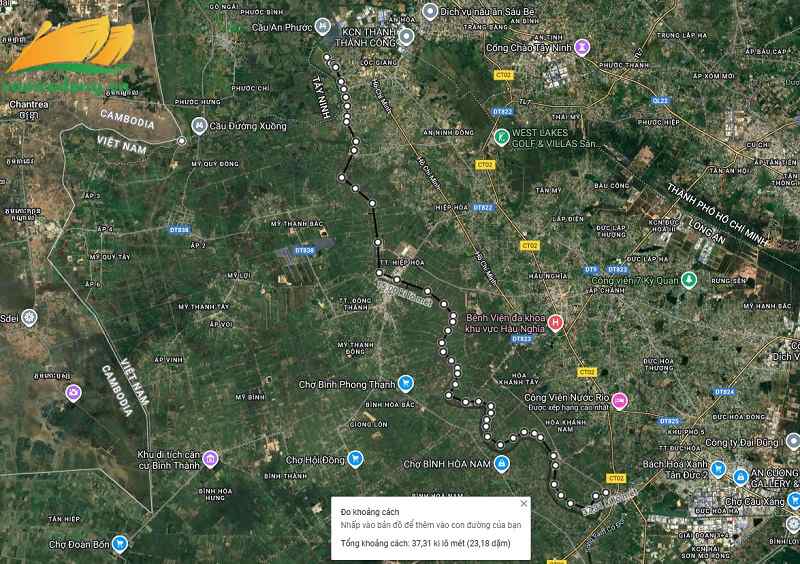 Hình vẽ vệ tinh đường bờ đông sông Vàm Cỏ Đông