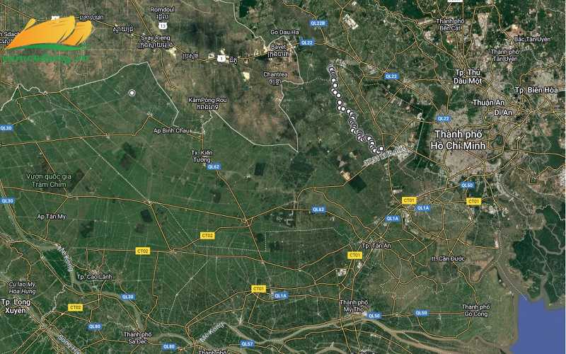 Hình vẽ vệ tinh đường bờ đông sông Vàm Cỏ Đông